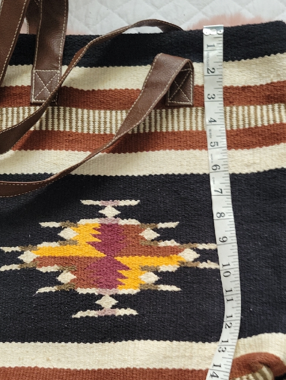 Southwestern Woven Tote Bag in Black, Brown & Cream - Picture 3 of 9